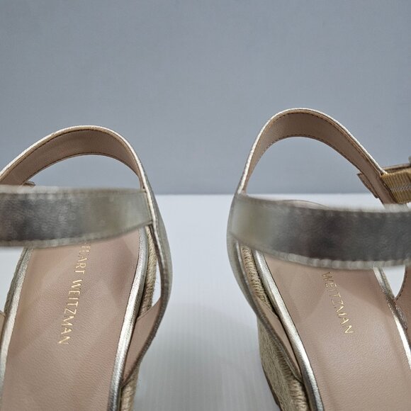 Stuart Weitzman Teddi Wedge Womens 8.5 Metallic Gold Espadrille Sandal NEW - Picture 7 of 13